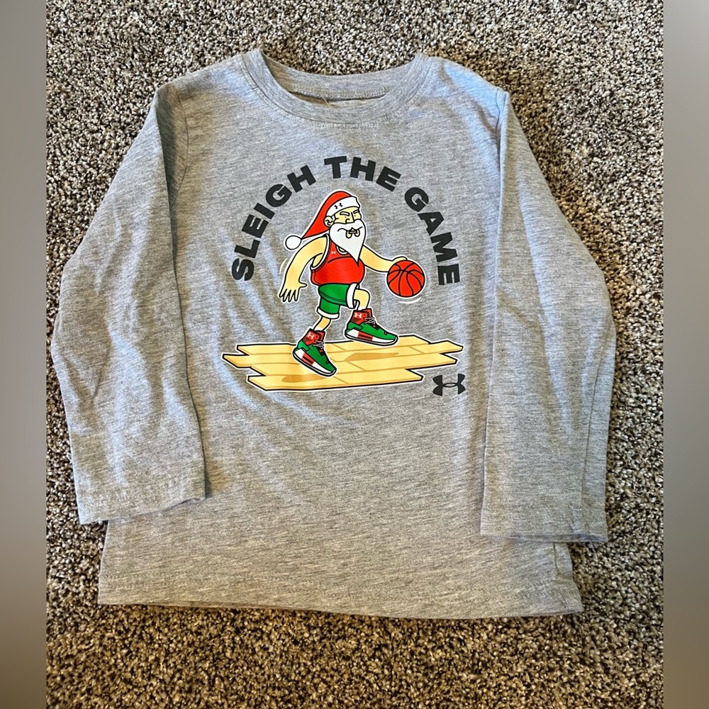 Under Armour Kids Gray Santa Christmas ‘Sleigh the Game' Long Sleeve Tee